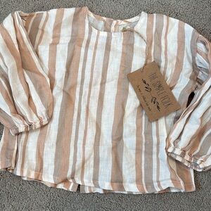 The Simple Folk Striped Kids Shirt - Cream and Tan